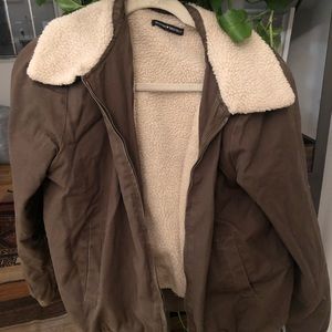 Brandy Melville Canvas Jacket with teddy collar